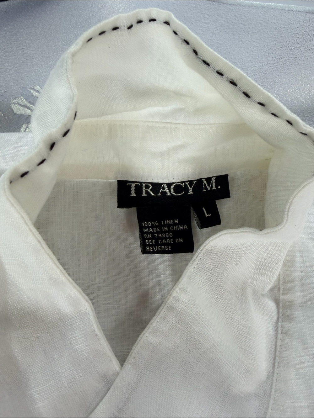 Tracy M White 100% Linen Pintuck Button-Down Shirt Size Large - Picture 2 of 2